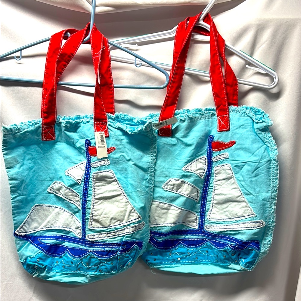 Old Navy NWT Nautical Tote Bag with Red Handles